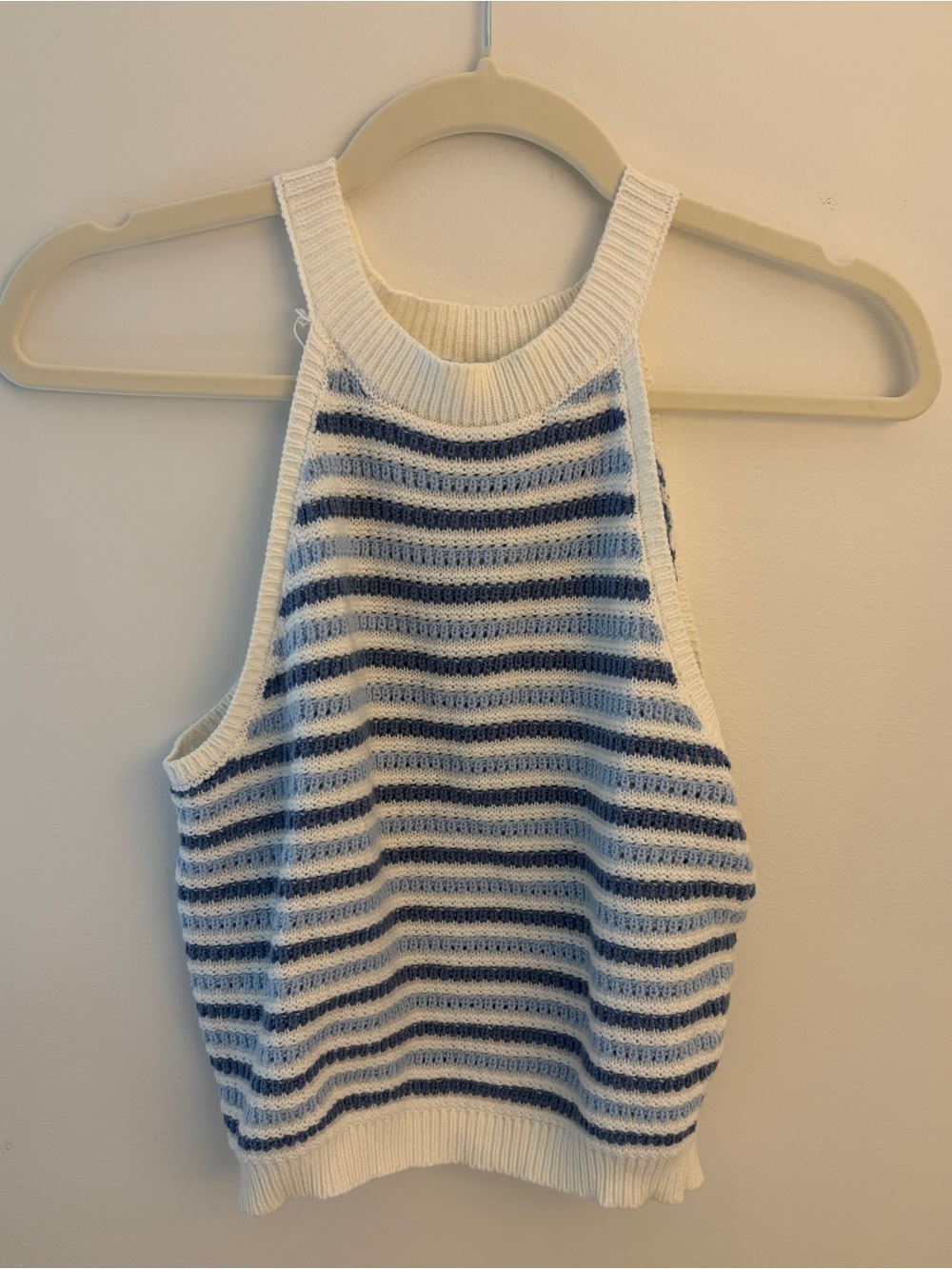 Willow & Wind Striped Knit Halter Tank - White & Light Blue